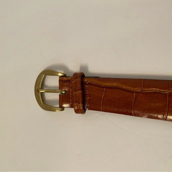 USA MADE MENS BELT BROWN CROC LOOK LEATHER IMPORTED PIG GOLD TONE BUCKLE 38 - Picture 4 of 11